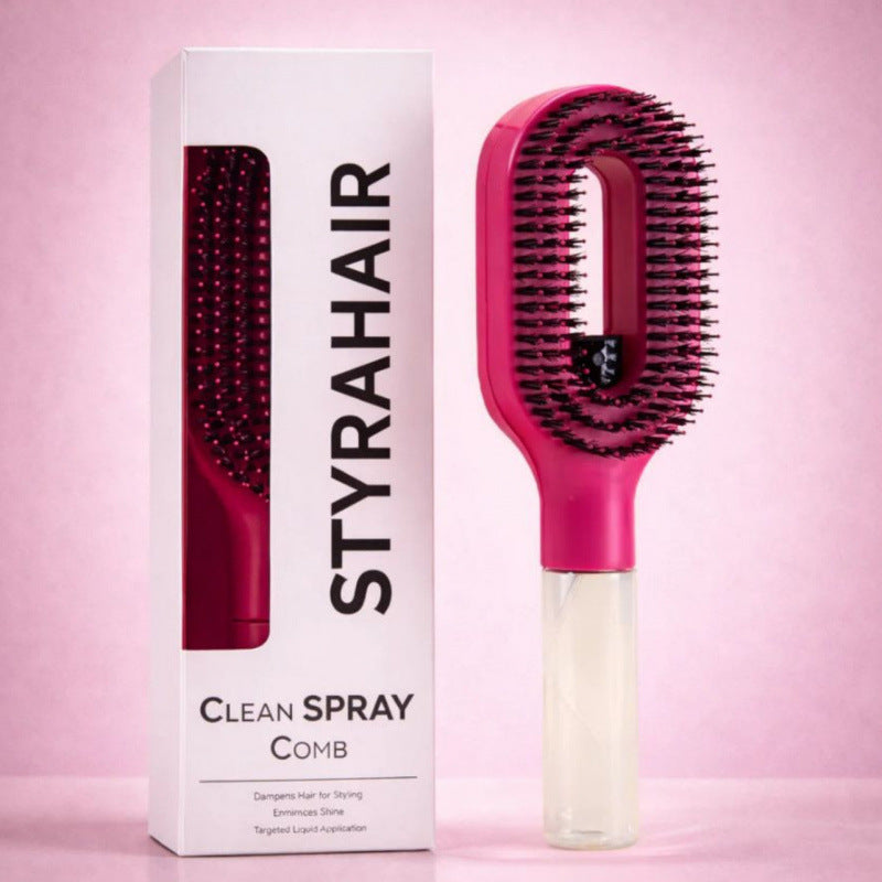 Water-spraying detangling hairbrush handle
