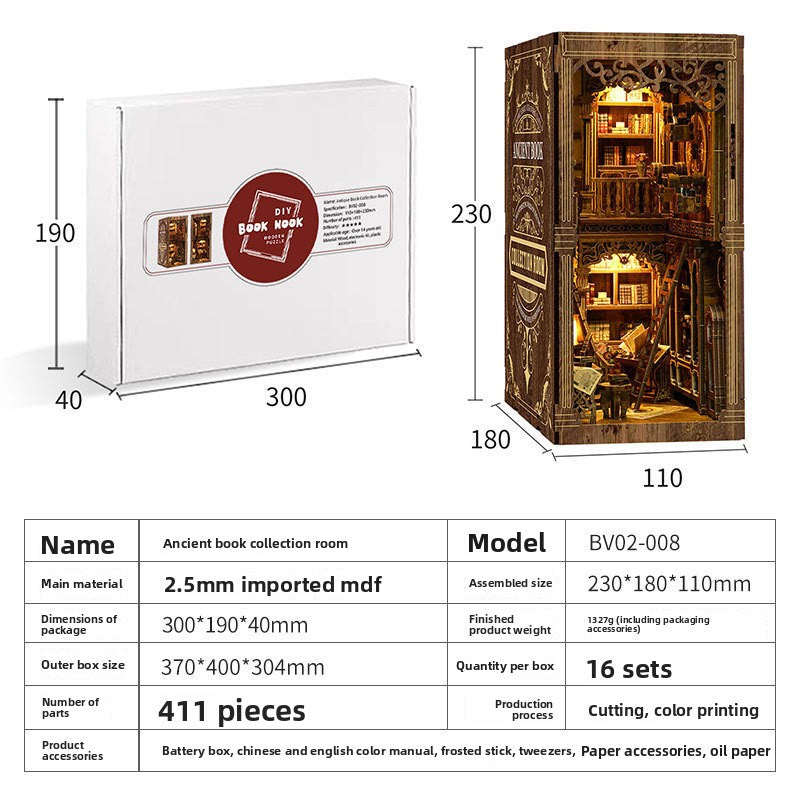 Handmade DIY Bookend Cabin Model Puzzle Toy