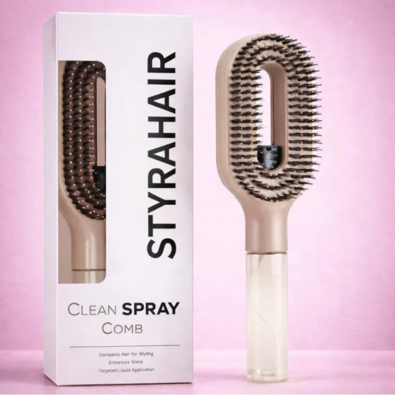 Water-spraying detangling hairbrush handle