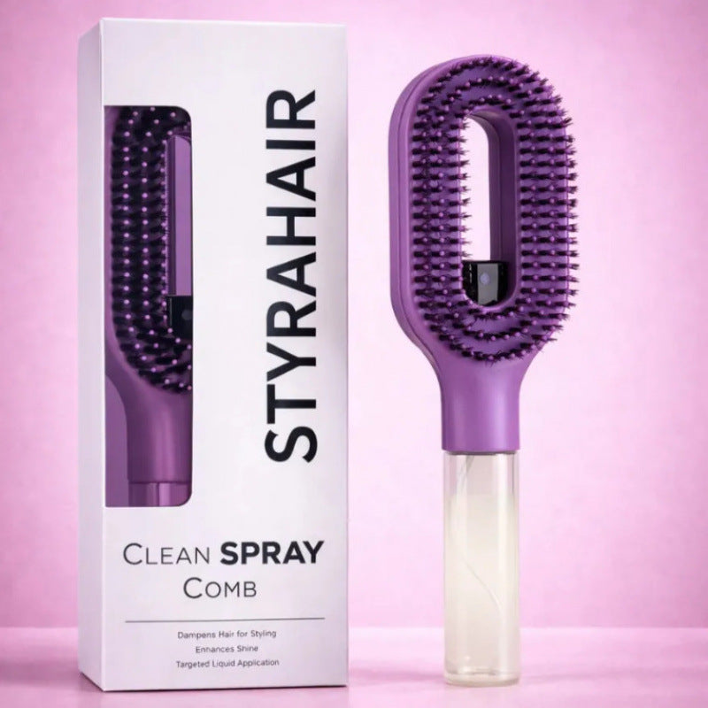 Water-spraying detangling hairbrush handle