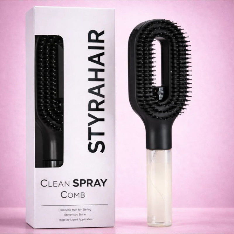 Water-spraying detangling hairbrush handle