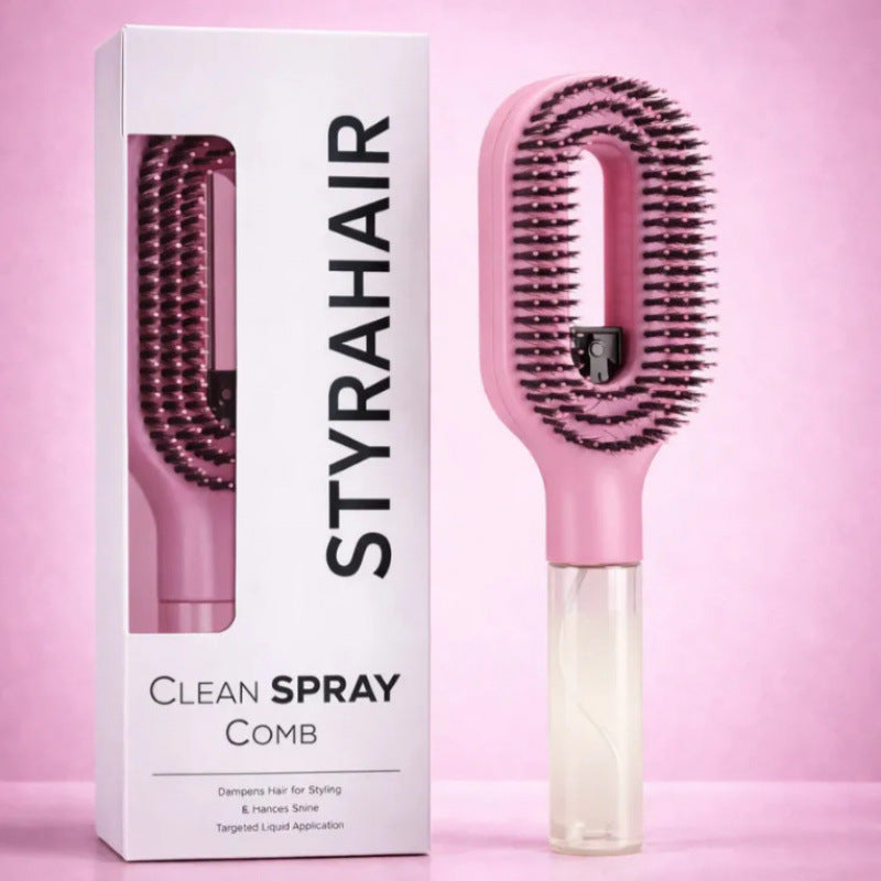 Water-spraying detangling hairbrush handle