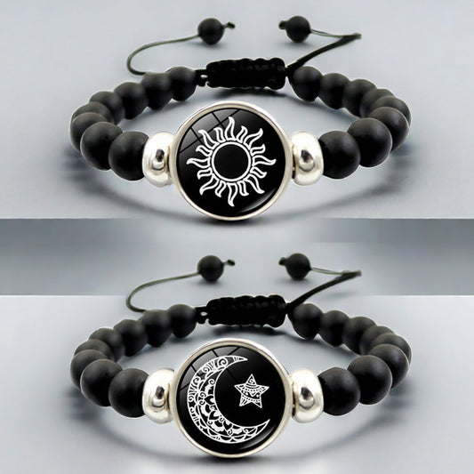 Adjustable Sun Moon Gemstone Beaded Bracelet